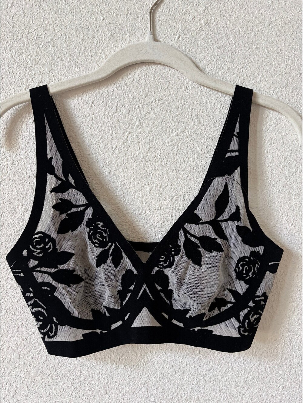 EBY Madam Noir Mesh Bralette Size Medium Velvet Floral Sheer Goth